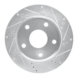 Dodge Dakota Brake Rotor (1) - Front Right - R1 Concepts - Drilled & Slotted - Silver - `05-`11